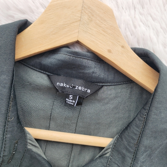 Naked Zebra Dark Green Silky Button Front Top - Picture 7 of 8